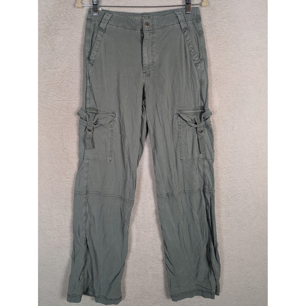 American Eagle Cargo Pants Women's 2 Long Sage Green Super High Rise Wide Leg
